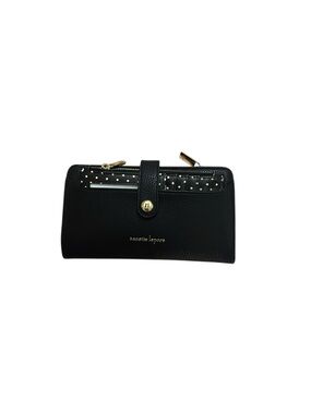 Nanette Lepore Black Pebbled Leather Wallet with Polka Dot Trim